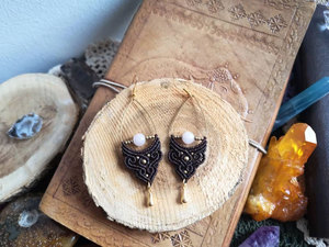 Pendientes Colgantes de Macramé Chapados en Oro Hechos a Mano con Piedra Blanca, Joyería Boho Vintage para Boda, para Mujer - Product Image 2