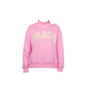 Sudadera Rosa de Cuello Redondo para Mujer, Manga Larga, Tejido de Algodón, Estampado de Letras, Diseño con Estampado de Playa, Informal para Invierno y Otoño, Ecológica - Product Image 1