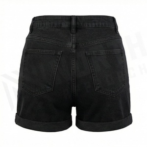 Shorts en jean pour femme en coton de haute qualité, grande taille, décontractés, style sport, unis, avec effet push-up et mini-déchirures - Product Image 2