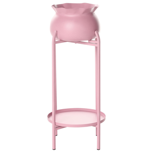Pot de fleurs moderne en métal rose poudré avec pot décoratif et plateau de rangement rond pour plantes d'intérieur, salon - Product Image 1