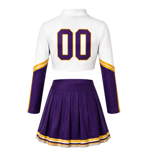 Conjunto de Uniforme Deportivo Sublimado en Oro Púrpura, Manga Larga, Falda Plisada, para Equipo Deportivo, Entrenamiento, Práctica y Presentación - Product Image 3
