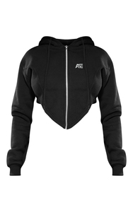 OEM Women Black Cropped Zip Up Hoodie and Jogger Pants corset hem hoodie Private Label Fleece Sweat Suit Supplier - Product Image 4