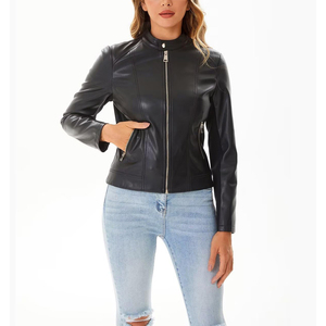 Women PU <b>Leather</b> <b>Jacket</b> Ladies Cropped Biker Coat Wholesale Faux <b>Leather</b> Outerwear OEM Custom Design - Product Image 1