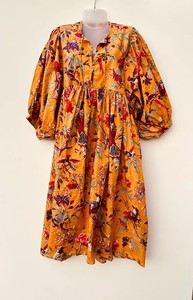 Robe midi en coton imprimé pour femme, col profond avec fermeture à cordon - Product Image 1