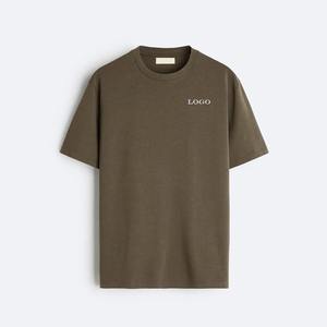 <b>Khaki</b> Crew Neck <b>Men's</b> Casual Short Sleeve 100% Cotton Breathable Quick Dry High Street Summer Basic Streetwear Tee - Product Image 4