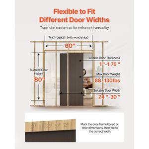 Kit Telaio per Porta Scorrevole in Legno per Porte Larghe 24-30 Pollici e Alte 80 Pollici, Meccanismo di Chiusura Morbida Bidirezionale, Scorrimento Fluido e Silenzioso - Product Image 6