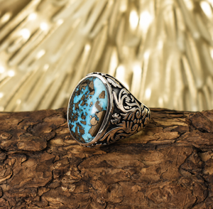 Natural Turquoise <b>925</b> <b>Silver</b> <b>Ring</b> for Men, Handmade Ottoman Turkish <b>Ring</b>, Vintage Turquoise Statement Jewelry - Product Image 4
