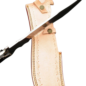 Cuchillo de Caza Bowie Grande Hecho a Mano con Mango Negro, Hoja de Acero Curvada Pulida, Funda de Cuero, Cuchillo de Supervivencia para Campismo al Aire Libre - Product Image 5