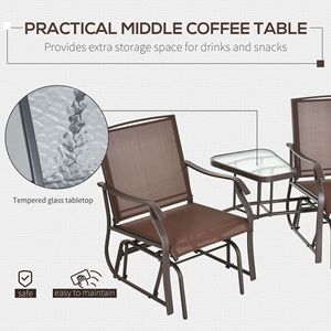 Dondolo a Doppia Seduta Moderno da Esterno con Doppio Meccanismo di Oscillazione e Tavolino, in Tessuto PE Marrone Caffè - Product Image 4
