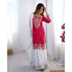 Designer Women's Party Wear Set <b>Top</b>-Plazzo and Dupatta with Embroidery Work - Product Image 4
