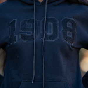 Sudadera con Capucha Bordada Azul Marino Personalizada para Mujer con Diseño de Número 1908 en Tono Sólido, Sudadera con Capucha de Manga Larga Informal - Product Image 4