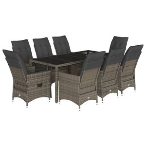 Ensemble de salle à manger pour jardin en rotin PE gris avec acier thermolaqué et verre trempé, élégant et durable - Product Image 2