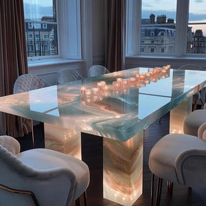 Mesa de Comedor Rectangular Contemporánea de Lujo Daystar Trade, de Madera Maciza, con Tapa de Mármol Iluminada y Base Escultural, para 4 Personas - Product Image 2