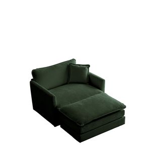 Poltrona Moderna in Ciniglia Verde con Poggiapiedi per Soggiorno, Club, Camera da Letto, Lettura - Poltrona Durevole in Ciniglia - Product Image 3