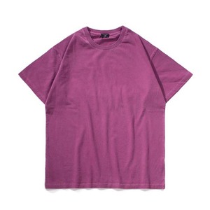 เสื้อยืดโอเวอร์ไซส์สีม่วงสำหรับผู้ชาย แขนสั้น คอกลม สไตล์ลำลอง ผ้าฝ้ายถัก 100% สีพื้น ย้อมสีเรียบ ทรงพอดีตัว - Product Image 1