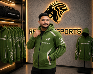 REXFITSPORTS 2026 Custom Green <b>Zip</b> Up Hoodie Unisex Cotton Polyester Fleece Streetwear <b>Full</b> <b>Zip</b> <b>Sweatshirt</b> with Contrast Panels - Product Image 4