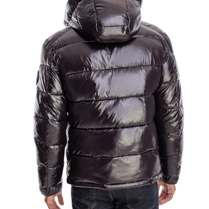 <b>Men's</b> Black Hooded Puffer <b>Jacket</b> Sherpa Floral Zipper Closure Windproof Casual Winter Regular Fit Polyester Shell Thick Padding - Product Image 3