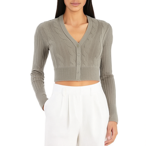 Women's 100% Cotton Open-Front Long Sleeve <b>Cardigan</b> <b>Sweater</b> Stylish Crop Design Slim Fit Casual Lightweight Breathable Knitwear - Product Image 3