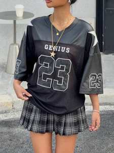 Maillot de sport OEM pour femme en maille, sublimation, streetwear, coupe ample, motif graphique, chemise tendance, fournisseur en gros - Product Image 5