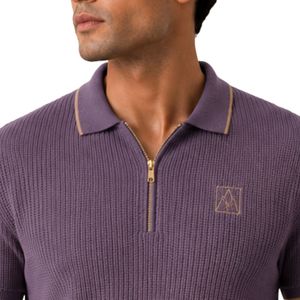 Camisa Polo de Punto Personalizada para Hombre, Cierre Dorado, Manga Corta, Tejido Texturizado de Lujo, Logotipo Personalizado, Camisa de Golf de Diseñador OEM - Product Image 5
