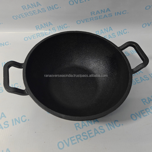 <b>Cast</b> Iron Deep Kadai Wok Pre Seasoned Durable Eco-Friendly Cooking Pan Heavy Duty Frying Pan with Strong Dual Handles - Product Image 4