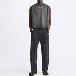 Camiseta sin mangas de punto con cuello en V, 100% poliéster, transpirable, de corte personalizado, estilo urbano, holgada y corta, para hombre. - Product Image 4