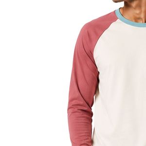 <b>White</b> And Dusty Rose Raglan Long Sleeve T Shirt Men Premium Cotton Crew Neck Graphic Baseball Tee Aqua Trim Custom OEM Apparel - Product Image 3