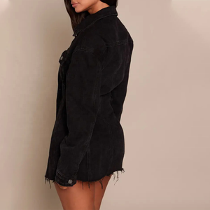 Vestido Camisero de Mezclilla Negro para Mujer, Personalizado al por Mayor, Manga Larga, Mini, con Botones al Frente, Cuello Camisero, Estilo Casual de Primavera - Product Image 2