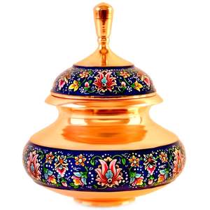 Sucrier en cuivre de style vintage à motif d'inspiration arabe, pot à bonbons en mosaïque turquoise avec couvercle et cuillère, collection de vaisselle haut de gamme - Product Image 1