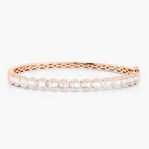 Diamond <b>Bangle</b> Bracelets Pave <b>Set</b> Round Baguette Cut Lab Grown Half Eternity Cuff Bridal Wedding Fine Jewelry 14k 18k Solid Gold - Product Image 5