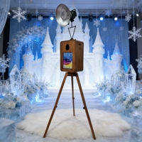 Photobooth en bois de chêne rouge 12,9 pouces avec support d'imprimante, coque de photobooth vintage DSLR pour fêtes et événements avec flight case