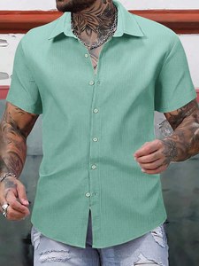 Camisa de pana texturizada para hombre con cuello clásico, mangas cortas, cierre de botones, corte regular, para oficina, viajes, fiestas, informal, para el guardarropa. - Product Image 4