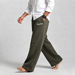 Pantalon de jogging oversize pour homme, coupe large, avec logo personnalisé, vêtements décontractés, fabricant en gros, couleur olive vert uni, pour homme - Product Image 2