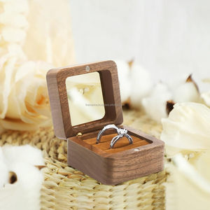 กล่องใส่แหวนไม้สี่เหลี่ยมขนาดเล็กแบบ2ช่องสไตล์วินเทจสำหรับงานแต่งงานกล่องใส่แหวนคู่แบบแข็งสั่งซื้อขั้นต่ำ100ชิ้น - Product Image 1