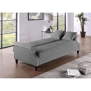 Divano Letto Contemporaneo 1 Pezzo in Tessuto Grigio Bruciato Regolabile con Contenitore Imbottito, Schienale Trapuntato e Cuscini per Soggiorno e Uso Futon - Product Image 2