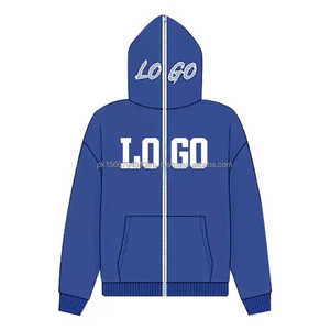 Usine 500 GSM surdimensionné Polyester coton sweats à capuche plaine athlétique strass hommes visage intégral sweat à capuche zippé avec capuche en soie - Product Image 4