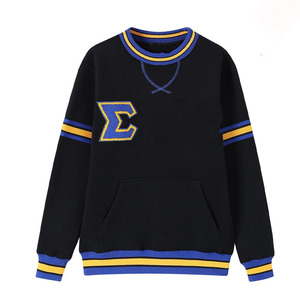 เสื้อสเวตเชิ้ต Sigma Gamma Rho Chenille ลายตัวอักษรกรีก สำหรับฤดูหนาว แบบยูนิเซ็กซ์ ผลิตจากโพลีเอสเตอร์/คอตตอน สีดำ ทอง น้ำเงิน ลายทาง มีกระเป๋า คอกลม สำหรับชมรมนักศึกษา - Product Image 1