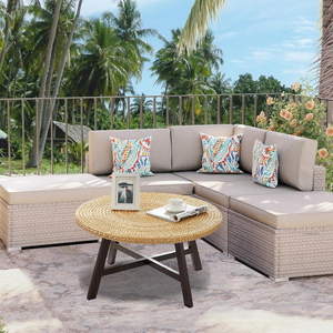 Water Hyacinth Round <b>Coffee</b> <b>Table</b> Wood <b>Leg</b> Minimalist <b>Coffee</b> <b>Table</b> <b>for</b> Indoor Outdoor Use from Vietnam - Product Image 4