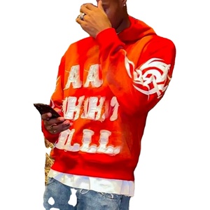 Sudadera con Capucha Roja para Hombre, Estampado Puff 'ARR THHT KILLS', Estilo Urbano, Manga Larga, Corte Holgado, Poliéster, Ropa de Otoño - Product Image 2