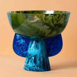 Modern Handmade Resin Salad Bowl Black Swirl Pattern & Aqua Swirl <b>Marble</b> Finish Premium <b>Dinnerware</b> <b>Set</b> for Buffet - Product Image 3