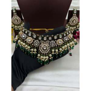 <b>Bridal</b> Gold Plated Seema Polki Kundan Choker <b>Necklace</b> <b>Set</b> with <b>Earrings</b> <b>and</b> Ring - Product Image 3