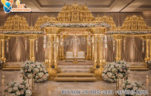 เวทีงานแต่งงานแบบอินเดียใต้ดั้งเดิมในสหรัฐอเมริกา  พร้อมฉากหลังพระเวนกาเตสวารา  ตกแต่งอย่างงดงามด้วยงานแกะสลักด้วยมือ - Product Image 4