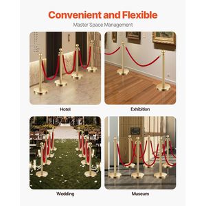 4 pezzi con Base cava in acciaio inossidabile corde di velluto rosso candelieri in oro barriere di controllo della folla Red Carpet Runner Party forniture - Product Image 5