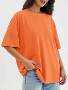 T-shirts pour femmes Été 2026 Col rond T-shirts vierges à manches courtes en tissu éponge Coupe oversize Décontracté - Product Image 3