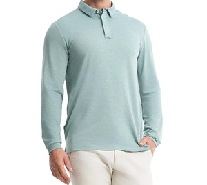 เสื้อโปโลแขนยาวผู้ชาย สีพื้น ผ้าฝ้ายถัก ระบายอากาศได้ดี สไตล์ลำลอง สีฟ้าอ่อน - Product Image 1