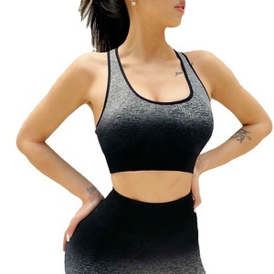 Scoop Neck Racerback Crop <b>Top</b> Gradient Color <b>Mesh</b> Seamless Breathable Spandex Polyester Yoga Wear - Product Image 1