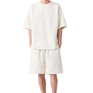 Conjunto de dos piezas de ropa de calle informal para hombre, chándal extragrande de algodón 100%, chaqueta estampada de manga corta con capucha, pantalones cortos ecológicos - Product Image 1