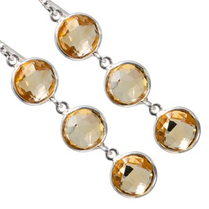 Pendientes Largos de Plata de Ley 925 de Primera Calidad, Chapados en Rodio, con Cristal Amarillo Miel y Tres Piedras Preciosas Redondas para Mujer - Product Image 1