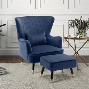 Modern <b>Chair</b> with Footstool for Living Room, Bed Room, Hallway (Blue) - Product Image 1