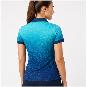 Polo Personalizado para Mujer, Color Azul Marino, Diseño Topográfico, Secado Rápido, Transpirable, Manga Corta, Ropa Deportiva para Golf, WPS-0801 - Product Image 4